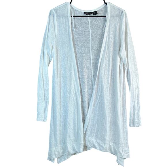 Tahari Womens Sweater White Open Front Cardigan 100% Linen Lightweight Sheer M - Picture 1 of 11